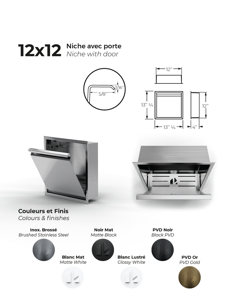 Zvelt Luxury 12" x 12" Shower Niche With Removable Door & Hook Matte Black Finish - 12X12-DOOR-B15