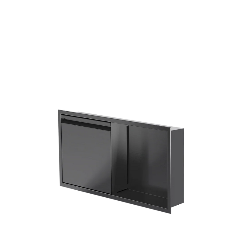 Zvelt Luxury 12" x 24" Horizontal Shower Niche With Removable Door & Hook Black Stainless Steel PVD Finish - 12X24-DOOR-BPVD