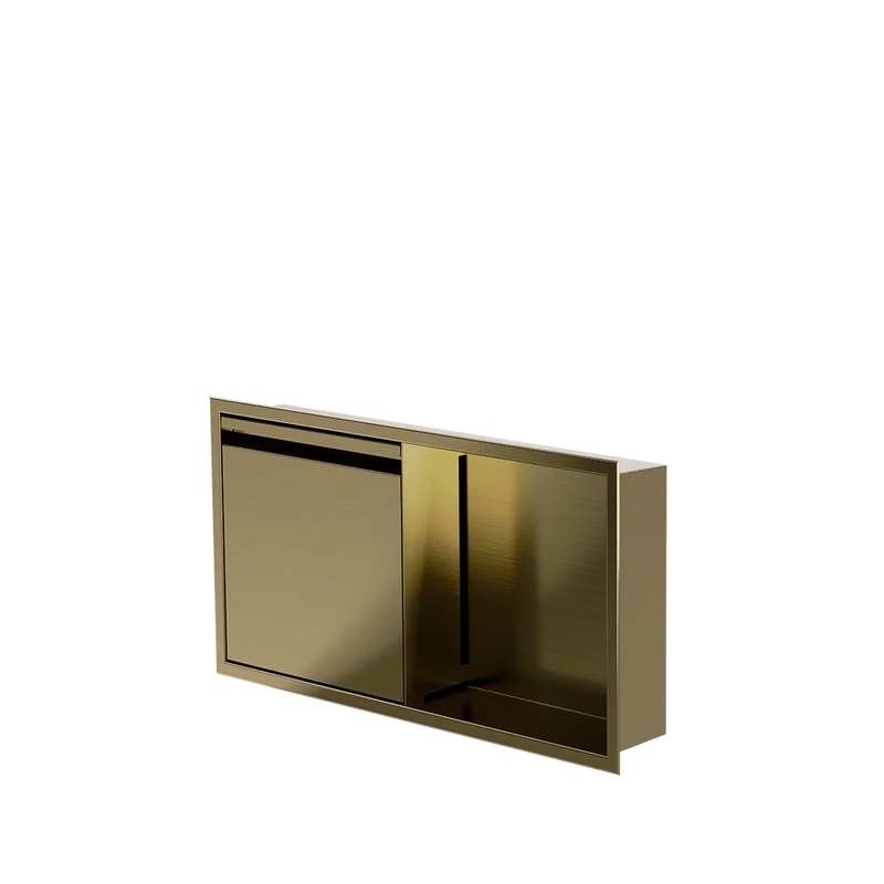 Zvelt Luxury 12" x 24" Horizontal Shower Niche With Removable Door & Hook Gold Stainless Steel PVD Finish - 12X24-DOOR-GPVD
