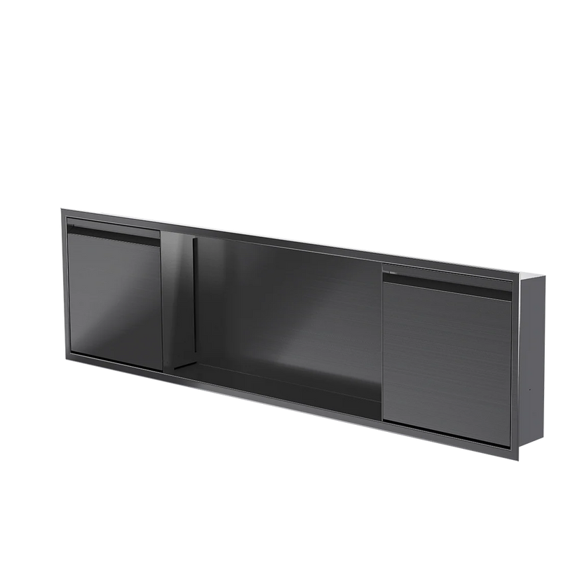 Zvelt Luxury 12" x 48" Shower Niche With Removable Door & Hook Black Stainless Steel PVD Finish - 12X48-DOOR-BPVD