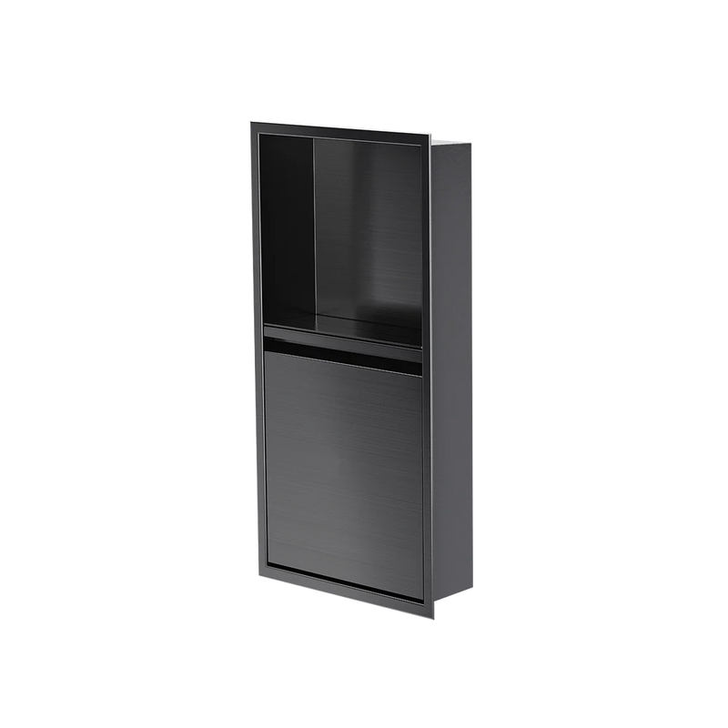 Zvelt Luxury 12" x 24" Vertical Shower Niche With Removable Door & Hook Black Stainless Steel PVD Finish - 24X12T-DOOR-BPVD