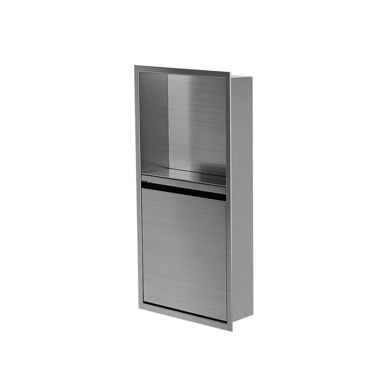 Zvelt Luxury 12" x 24" Vertical Shower Niche With Removable Door & Hook Brushed Stainless Steel Finish - 24X12T-DOOR-BSS