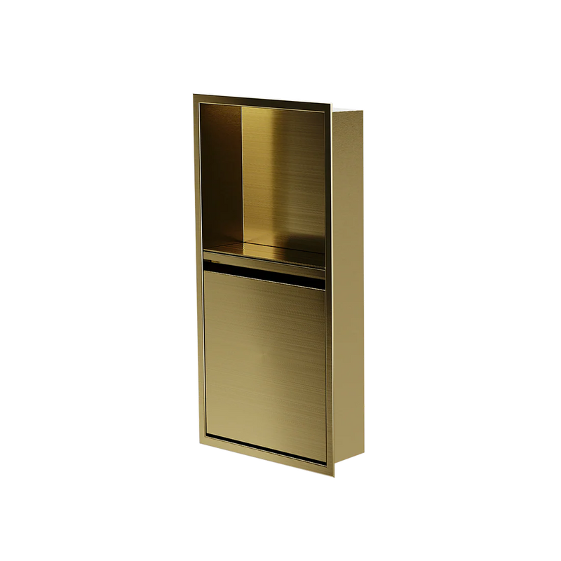 Zvelt Luxury 12" x 24" Vertical Shower Niche With Removable Door & Hook Gold Stainless Steel PVD Finish - 24X12T-DOOR-GPVD