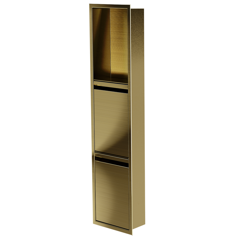 Zvelt Luxury 8" x 36" Shower Niche With Removable Door & Hook Gold Stainless Steel PVD Finish - 36X8T-DOOR-GPVD