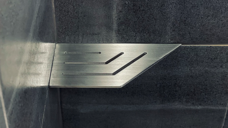 Zvelt 4" X 8" Corner Shelf for Tiled Showers Stainless Steel Finish - TC-A8-BSS
