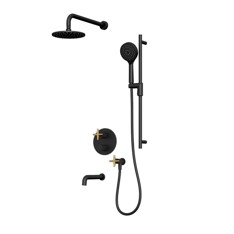 Rubi Lexa Shower & Tub System Thermostatic Matte Black / Brushed Gold – RLX2A21-33N-BKOR