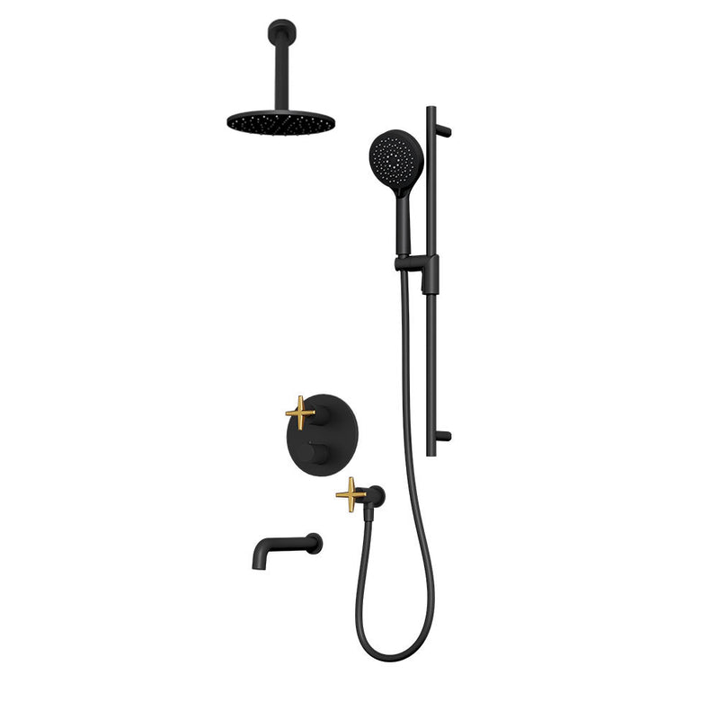 Rubi Lexa Shower & Tub System Thermostatic Matte Black / Brushed Gold – RLX2A21-11N-BKOR