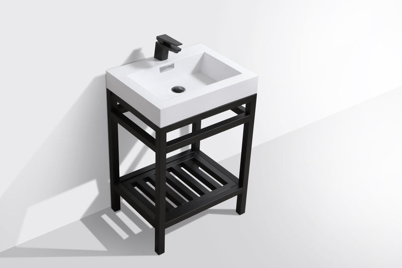Kube Bath Cisco 24" Stainless Steel Console with Acrylic Sink Matte Black - AC24-BK
