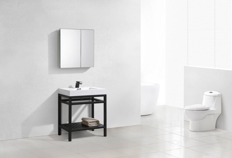 Kube Bath Cisco 30" Stainless Steel Console with Acrylic Sink Matte Black - AC30-BK