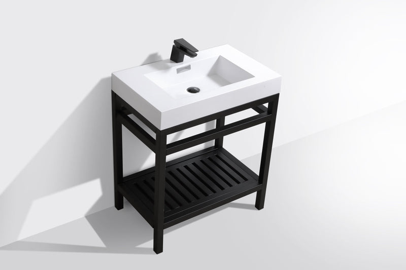 Kube Bath Cisco 30" Stainless Steel Console with Acrylic Sink Matte Black - AC30-BK