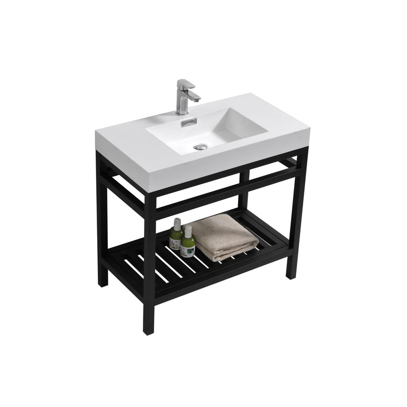 Kube Bath Cisco 36" Stainless Steel Console with Acrylic Sink Matte Black - AC36-BK
