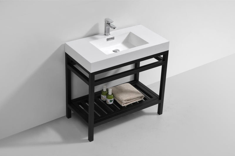 Kube Bath Cisco 36" Stainless Steel Console with Acrylic Sink Matte Black - AC36-BK