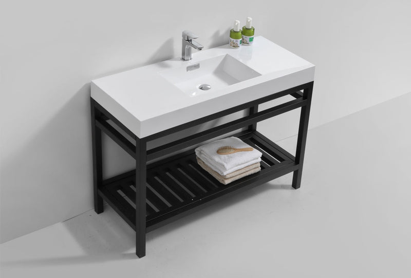 Kube Bath Cisco 48" Stainless Steel Console with Acrylic Sink Matte Black - AC48-BK