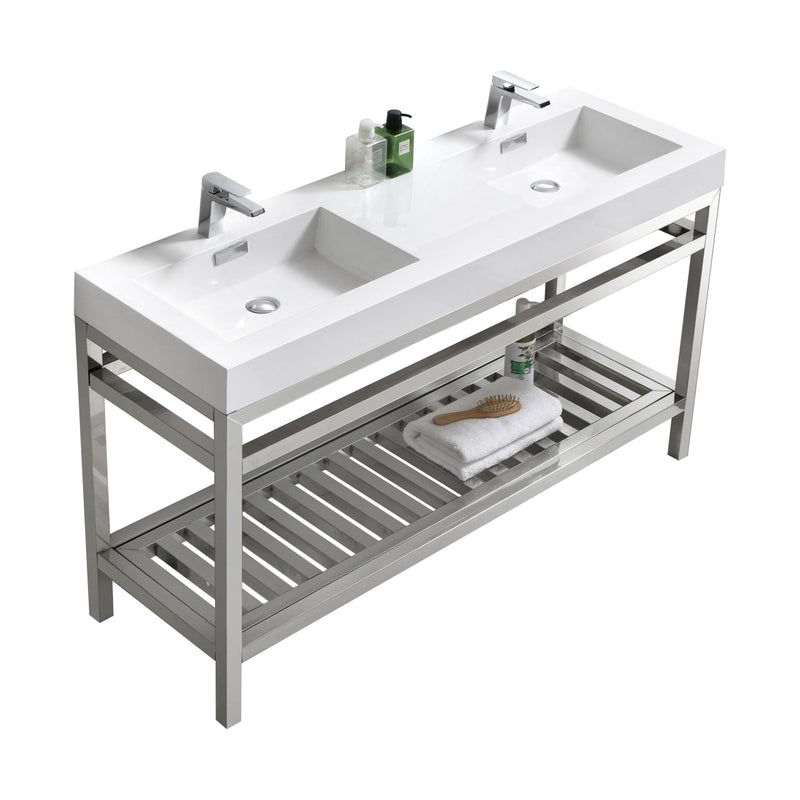 Kube Bath Cisco 60" Double Sink Stainless Steel Console with Acrylic Sink Chrome - AC60D