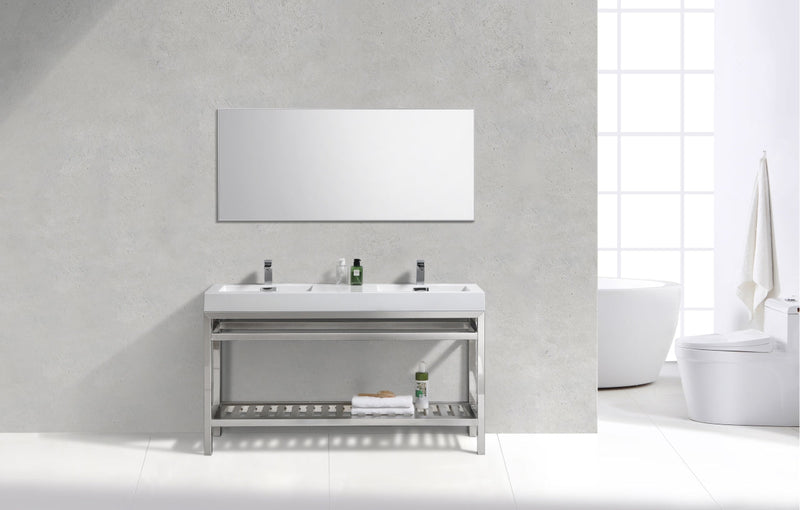 Kube Bath Cisco 60" Double Sink Stainless Steel Console with Acrylic Sink Chrome - AC60D