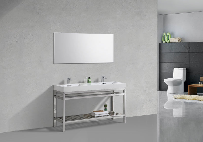 Kube Bath Cisco 60" Double Sink Stainless Steel Console with Acrylic Sink Chrome - AC60D