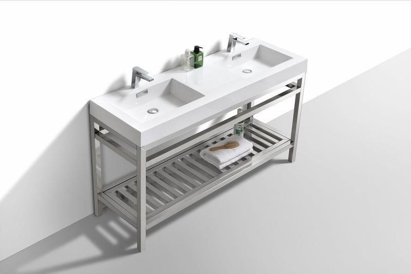 Kube Bath Cisco 60" Double Sink Stainless Steel Console with Acrylic Sink Chrome - AC60D