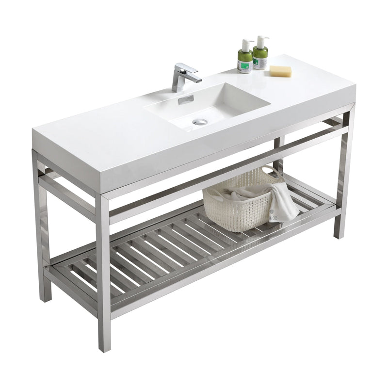 Kube Bath Cisco 60" Single Sink Stainless Steel Console with Acrylic Sink Chrome - AC60S