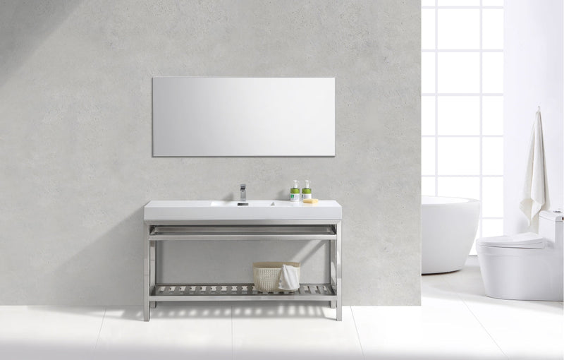 Kube Bath Cisco 60" Single Sink Stainless Steel Console with Acrylic Sink Chrome - AC60S