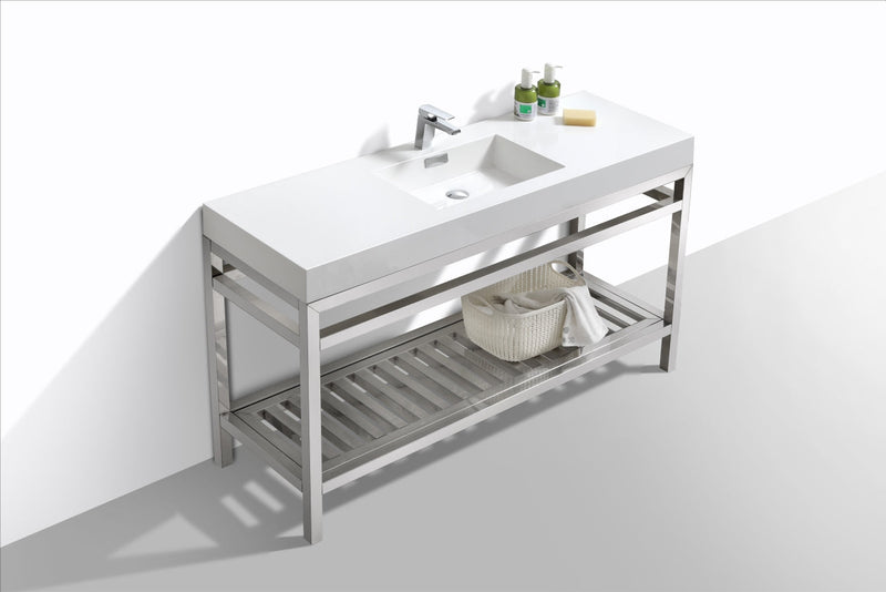 Kube Bath Cisco 60" Single Sink Stainless Steel Console with Acrylic Sink Chrome - AC60S
