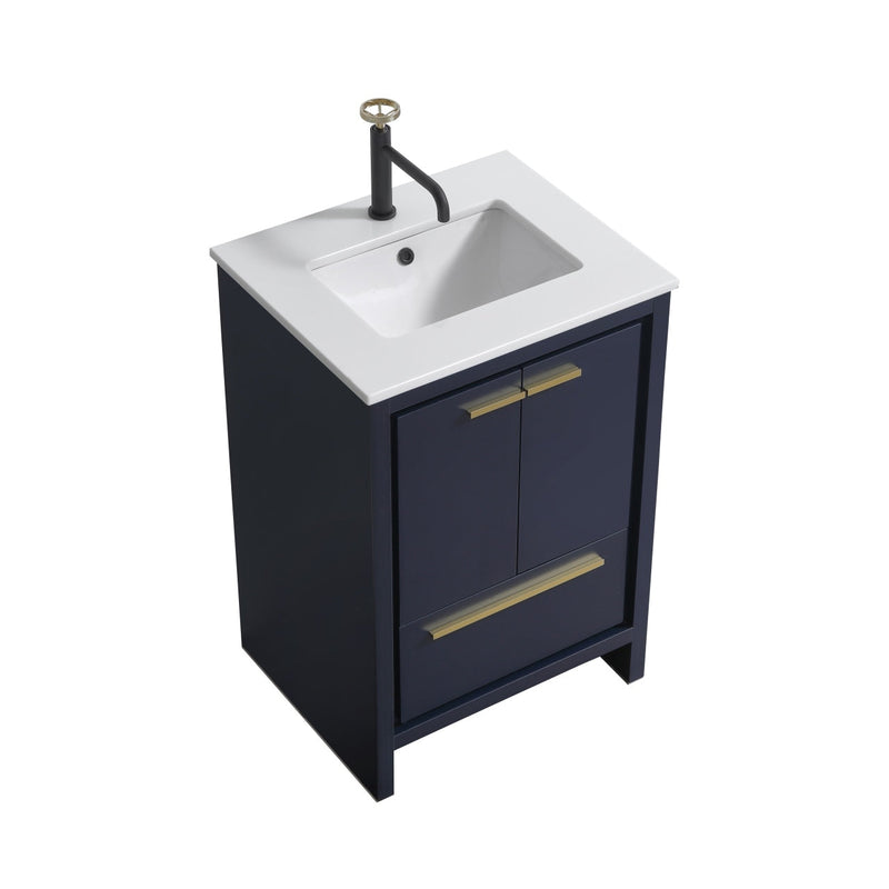 Kube Bath Dolce 24" Blue Modern Bathroom Vanity with White Quartz Counter-Top - AD624BLUE