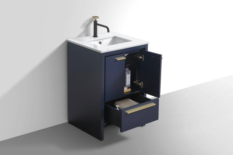 Kube Bath Dolce 24" Blue Modern Bathroom Vanity with White Quartz Counter-Top - AD624BLUE