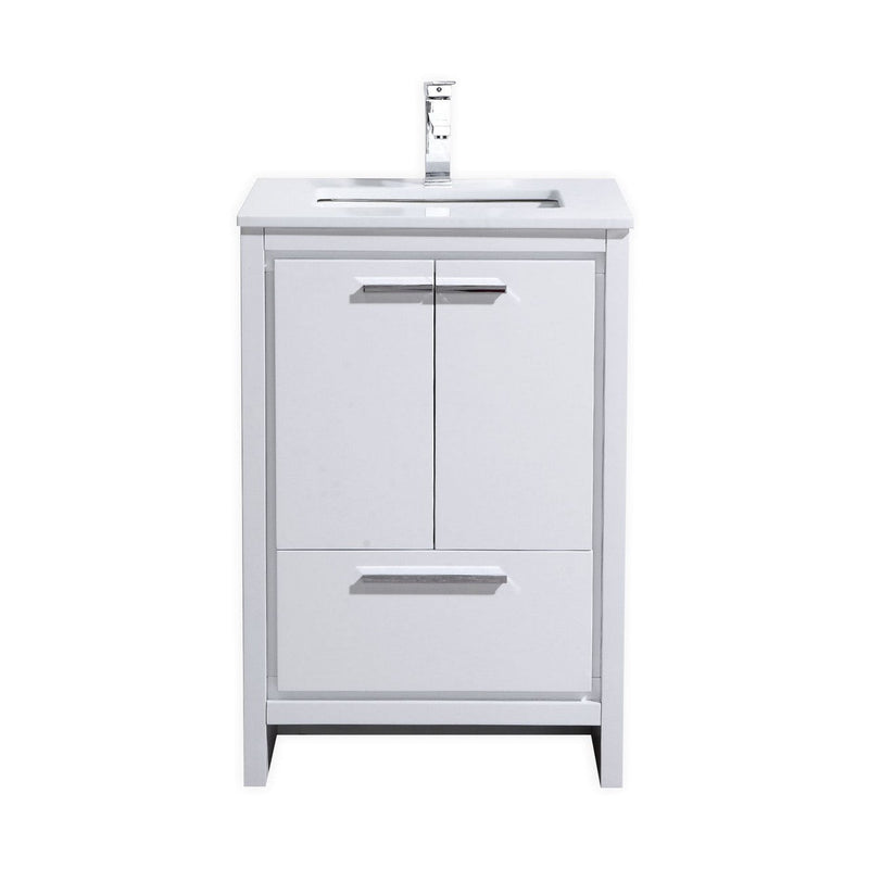 Kube Bath Dolce 24" High Gloss White Modern Bathroom Vanity with White Quartz Counter-Top - AD624GW