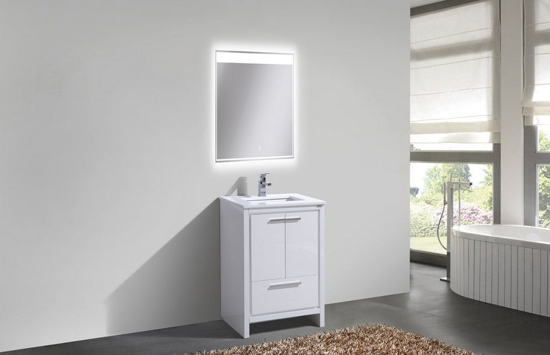 Kube Bath Dolce 24" High Gloss White Modern Bathroom Vanity with White Quartz Counter-Top - AD624GW