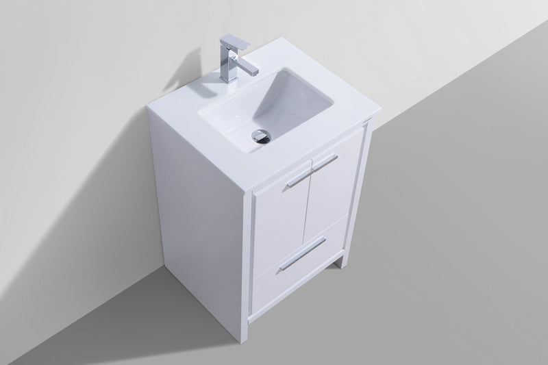 Kube Bath Dolce 24" High Gloss White Modern Bathroom Vanity with White Quartz Counter-Top - AD624GW