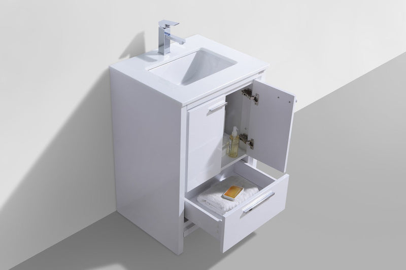 Kube Bath Dolce 24" High Gloss White Modern Bathroom Vanity with White Quartz Counter-Top - AD624GW