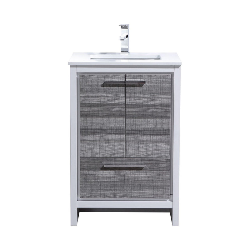 Kube Bath Dolce 24" High Gloss Ash Gray and White Modern Bathroom Vanity with White Quartz Counter-Top - AD624HG