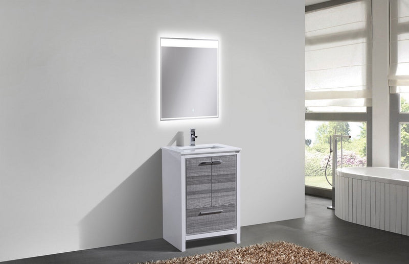 Kube Bath Dolce 24" High Gloss Ash Gray and White Modern Bathroom Vanity with White Quartz Counter-Top - AD624HG