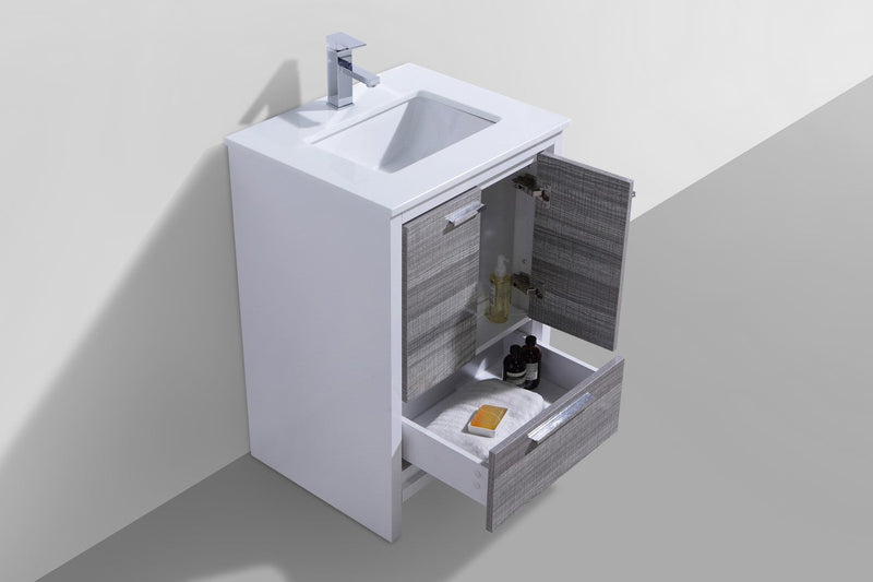 Kube Bath Dolce 24" High Gloss Ash Gray and White Modern Bathroom Vanity with White Quartz Counter-Top - AD624HG