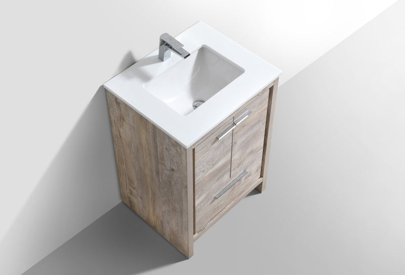Kube Bath Dolce 24" Nature Wood Modern Bathroom Vanity with White Quartz Counter-Top - AD624NW