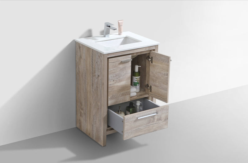 Kube Bath Dolce 24" Nature Wood Modern Bathroom Vanity with White Quartz Counter-Top - AD624NW