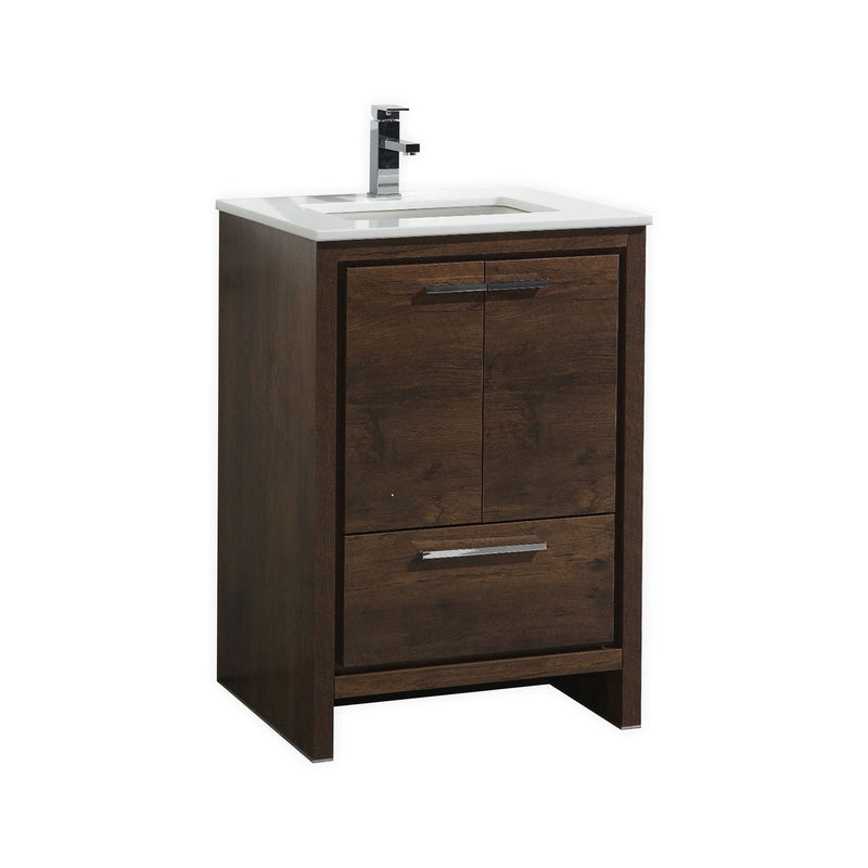 Kube Bath Dolce 24" Rose Wood Modern Bathroom Vanity with White Quartz Counter-Top - AD624RW