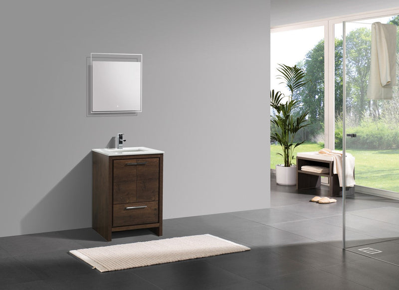 Kube Bath Dolce 24" Rose Wood Modern Bathroom Vanity with White Quartz Counter-Top - AD624RW