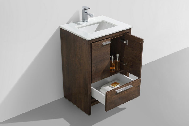 Kube Bath Dolce 24" Rose Wood Modern Bathroom Vanity with White Quartz Counter-Top - AD624RW