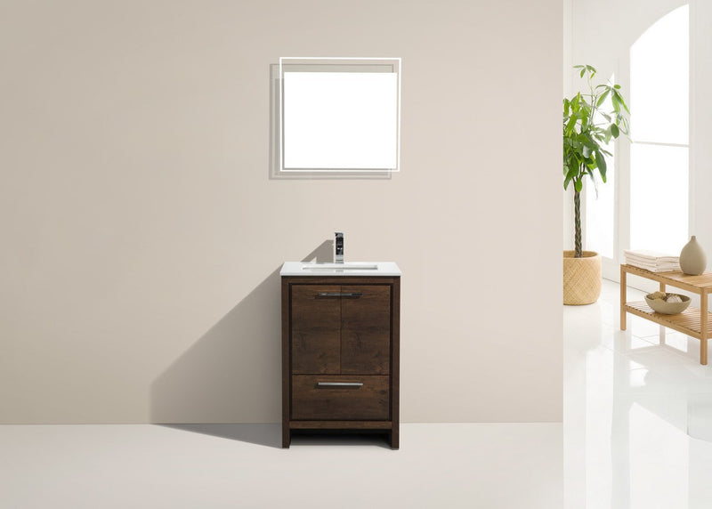 Kube Bath Dolce 24" Rose Wood Modern Bathroom Vanity with White Quartz Counter-Top - AD624RW