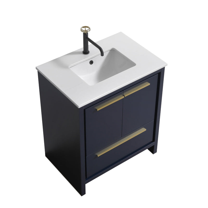 Kube Bath Dolce 30" Blue Modern Bathroom Vanity with White Quartz Counter-Top - AD630BLUE