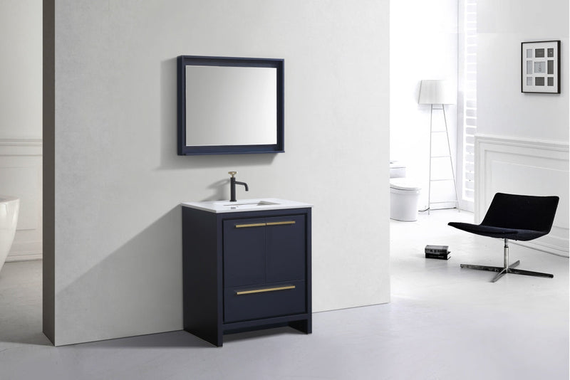 Kube Bath Dolce 30" Blue Modern Bathroom Vanity with White Quartz Counter-Top - AD630BLUE