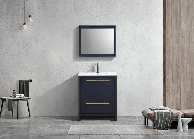 Kube Bath Dolce 30" Blue Modern Bathroom Vanity with White Quartz Counter-Top - AD630BLUE