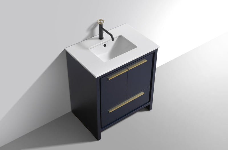 Kube Bath Dolce 30" Blue Modern Bathroom Vanity with White Quartz Counter-Top - AD630BLUE