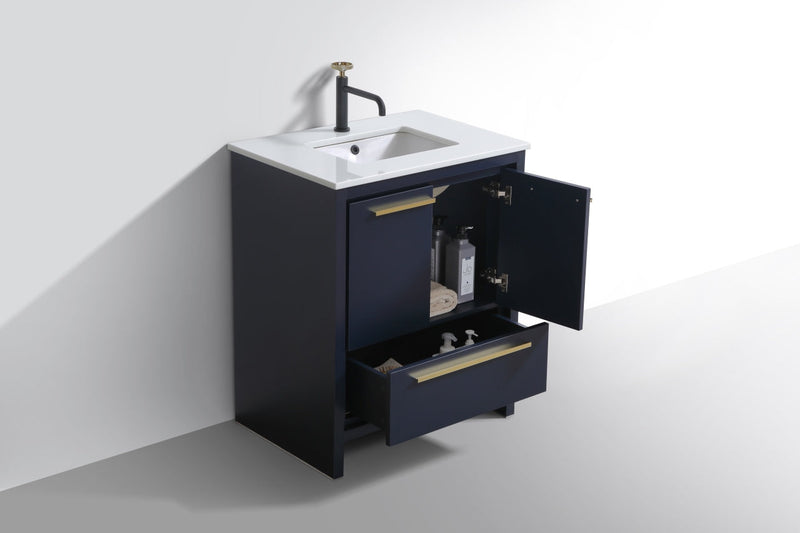 Kube Bath Dolce 30" Blue Modern Bathroom Vanity with White Quartz Counter-Top - AD630BLUE