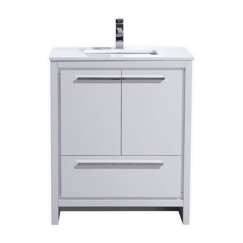 Kube Bath Dolce 30" High Gloss White Modern Bathroom Vanity with White Quartz Counter-Top - AD630GW