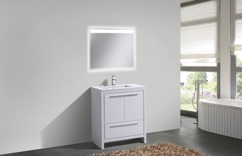 Kube Bath Dolce 30" High Gloss White Modern Bathroom Vanity with White Quartz Counter-Top - AD630GW