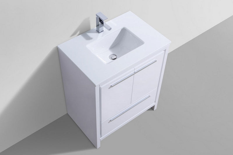 Kube Bath Dolce 30" High Gloss White Modern Bathroom Vanity with White Quartz Counter-Top - AD630GW