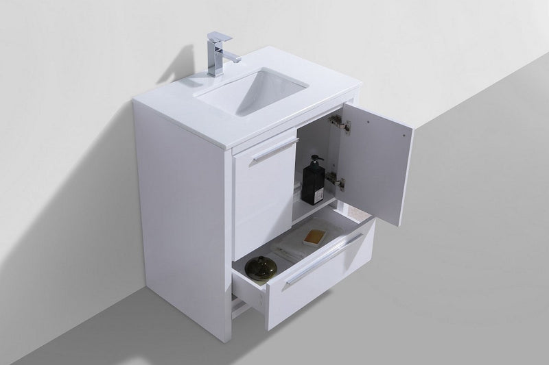 Kube Bath Dolce 30" High Gloss White Modern Bathroom Vanity with White Quartz Counter-Top - AD630GW