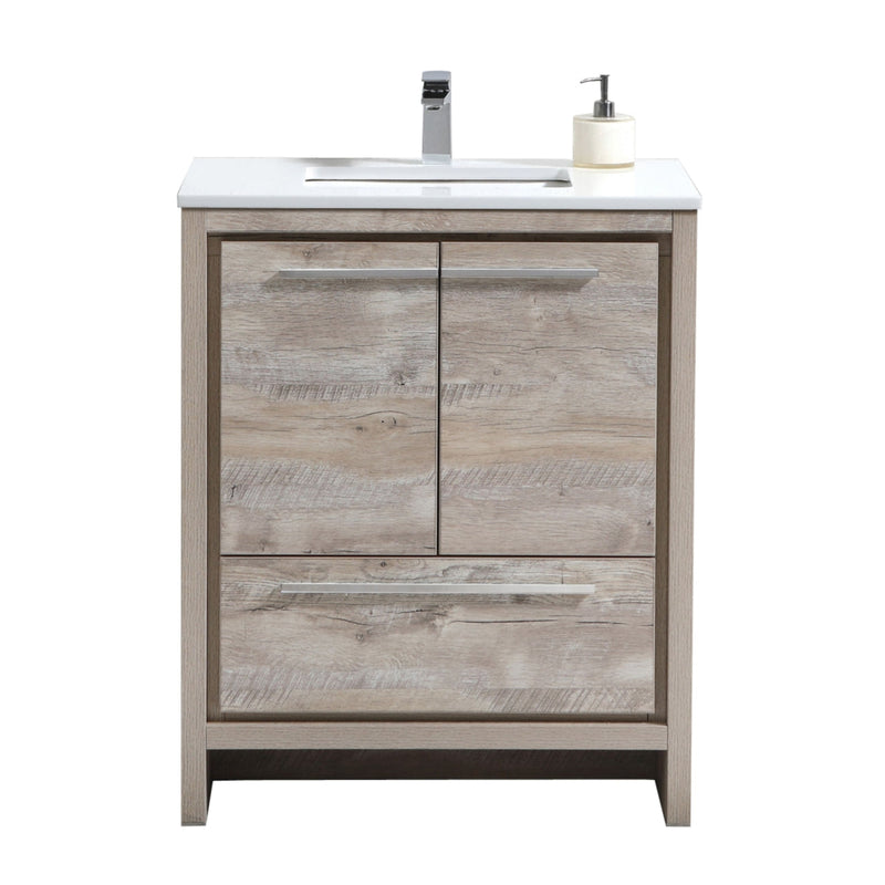 Kube Bath Dolce 30" Nature Wood Modern Bathroom Vanity with White Quartz Counter-Top - AD630NW