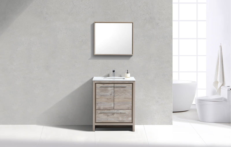 Kube Bath Dolce 30" Nature Wood Modern Bathroom Vanity with White Quartz Counter-Top - AD630NW